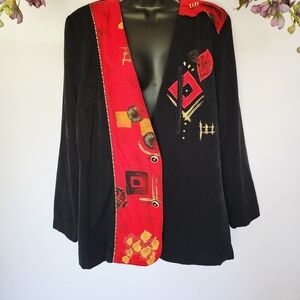 Vintage‎ City Girl By Nancy Bolen XL Red/Black Art Deco 80s Blazer Jacket